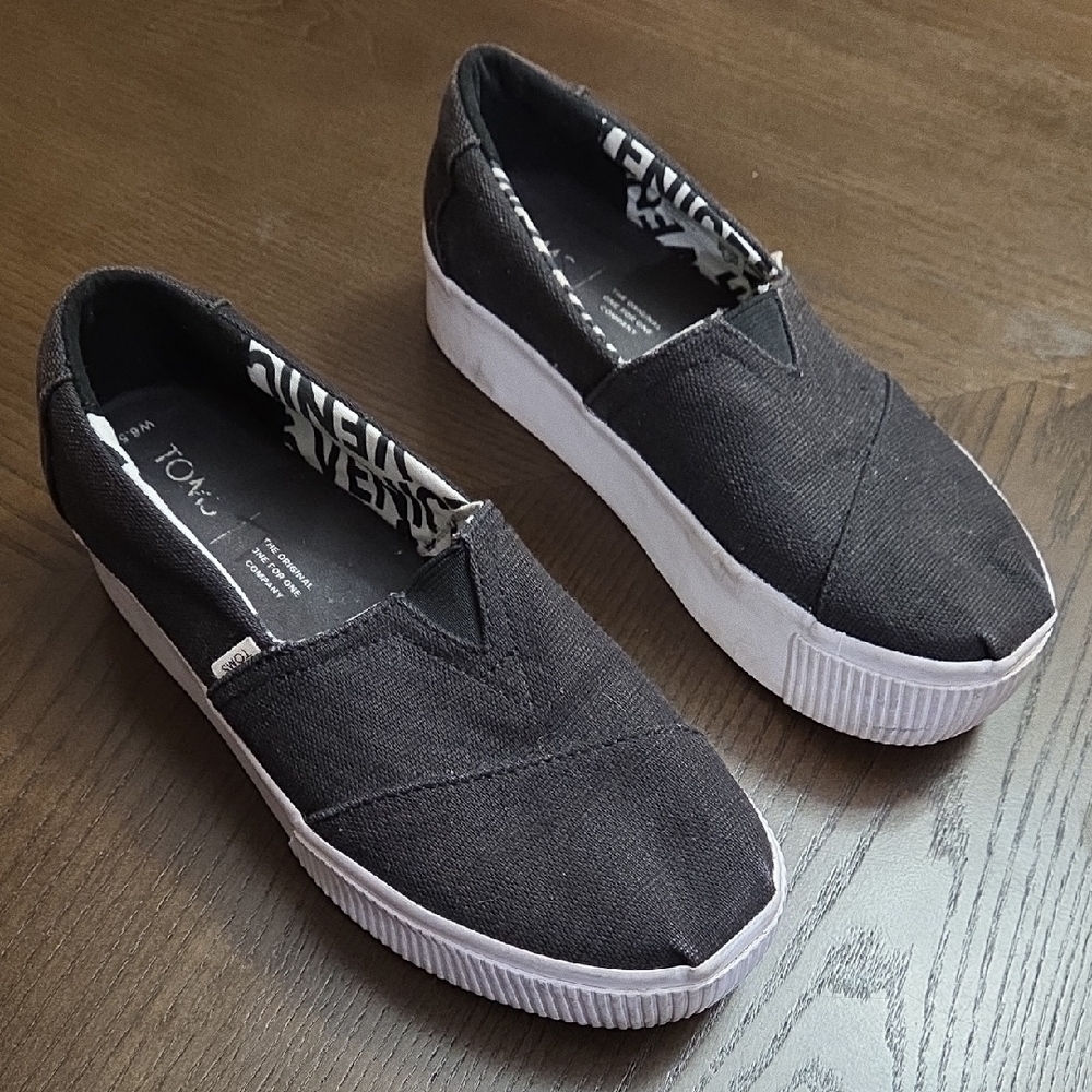 Toms Charcoal Canvas Slip-Ons Women's Size 6.5